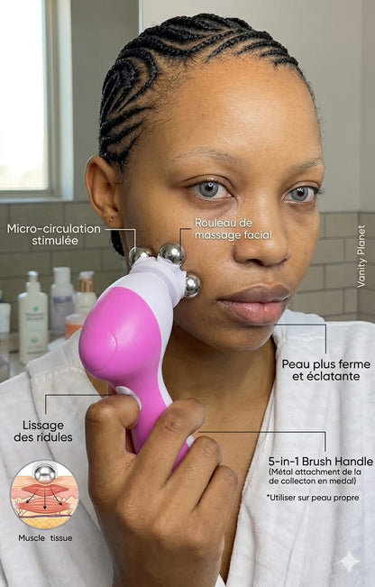 Brosse Visage Électrique 5 en 1 – Peau Éclatante en 60 Secondes ✨