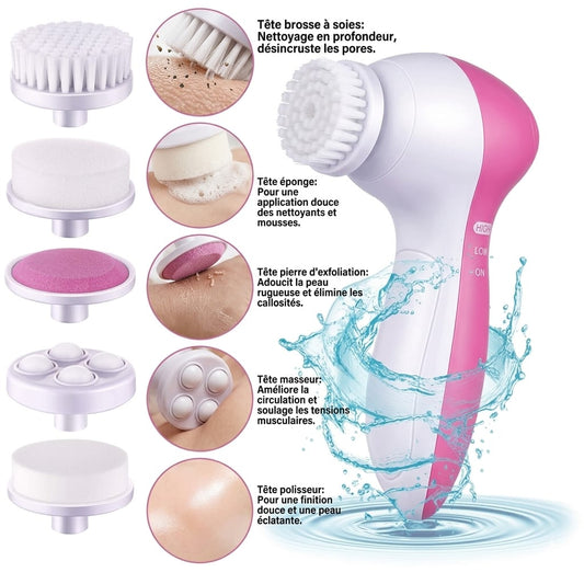 Brosse Visage Électrique 5 en 1 – Peau Éclatante en 60 Secondes ✨