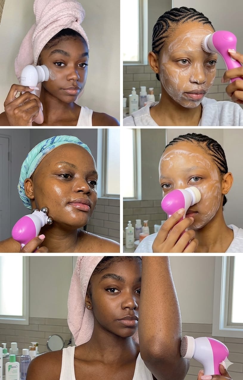 Brosse Visage Électrique 5 en 1 – Peau Éclatante en 60 Secondes ✨